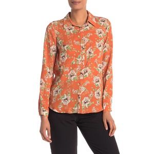 Pleione Blouse Covered Button Front Long Sleeve Floral Size XL